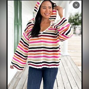 POL Colorful Striped Knit Hoodie